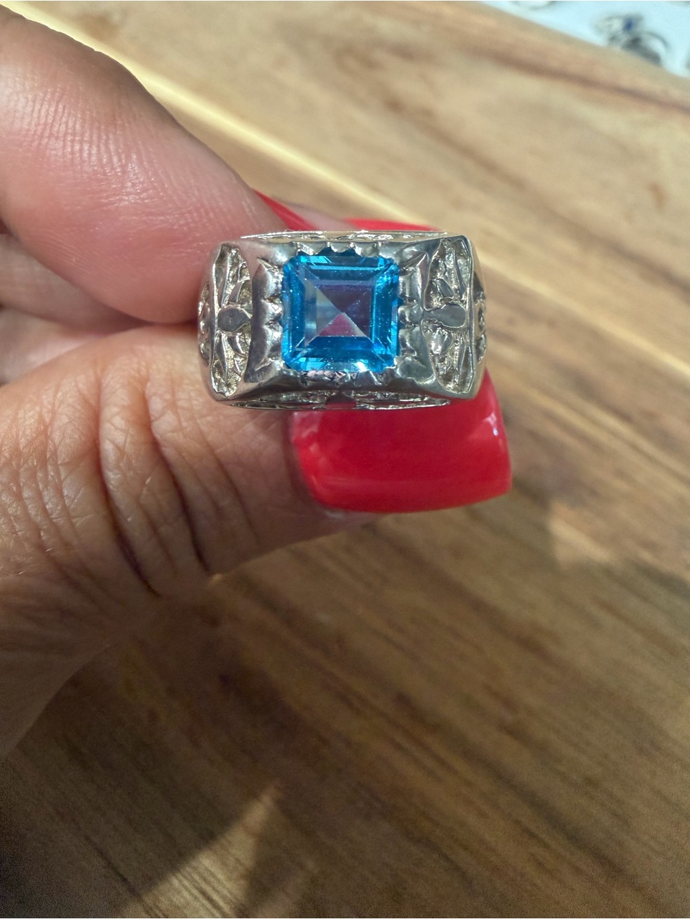 Sterling Silver Ring with Square Blue Stone